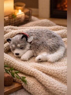 Perfect Petzzz Sleeping Husky Puppy Plush Realistic Breathing Dog Toy